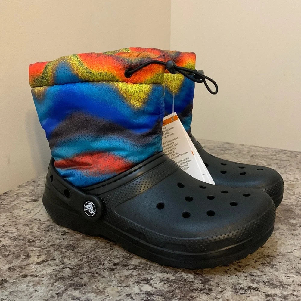 Black Fur-Lined Croc Boots